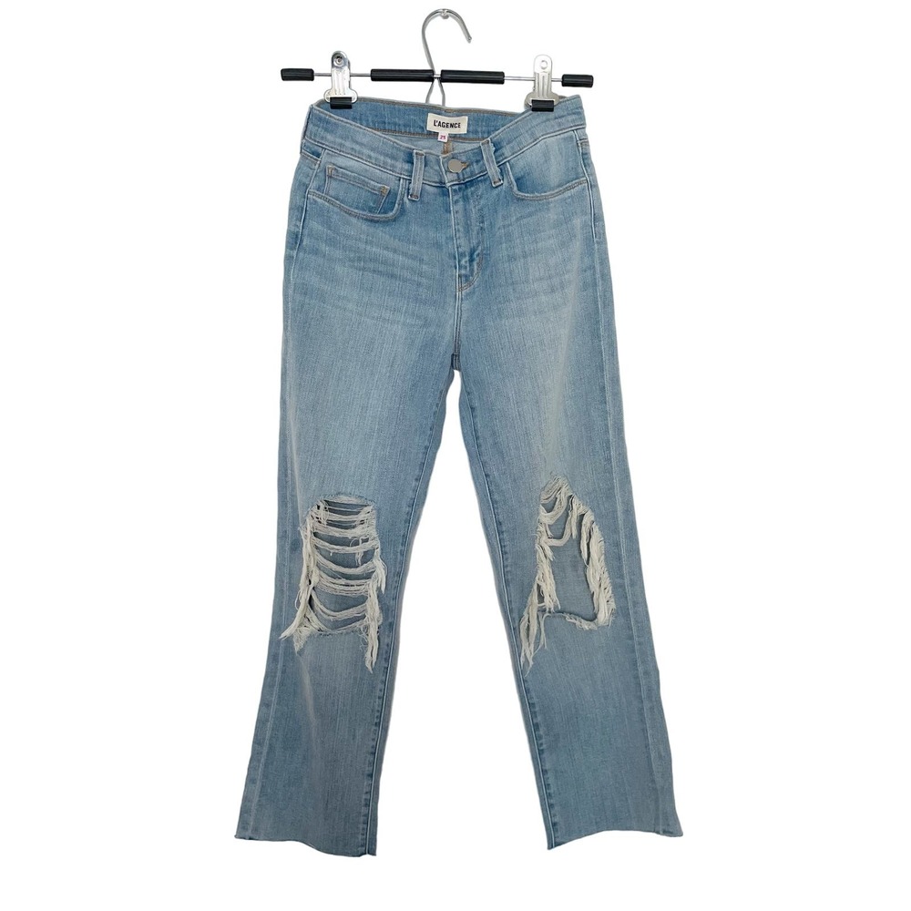 NWT L'AGENCE‎ Straight Leg Relaxed Fit Distressed Jeans Light Wash Size 25